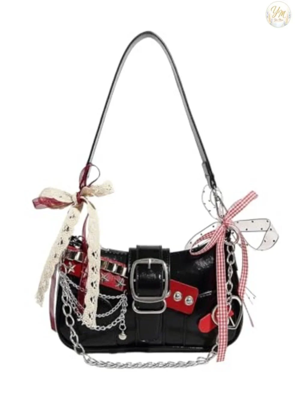 Y2K Star Embroidered PU Leather Shoulder Bag with Chain
